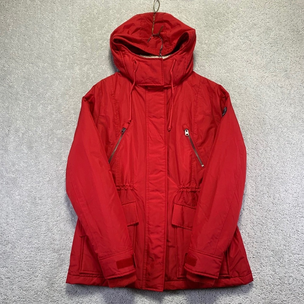 Abercrombie & Fitch Jacket Womens Small Red Hooded Parka Water Wind Resistant